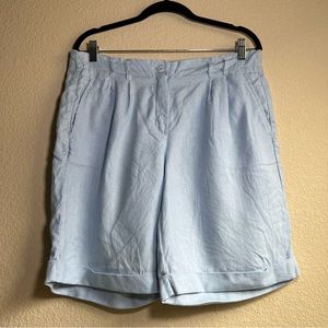 Freda Sky Light Blue 100% Linen Wide Leg Pleated Cuffed Shorts, fits S or M